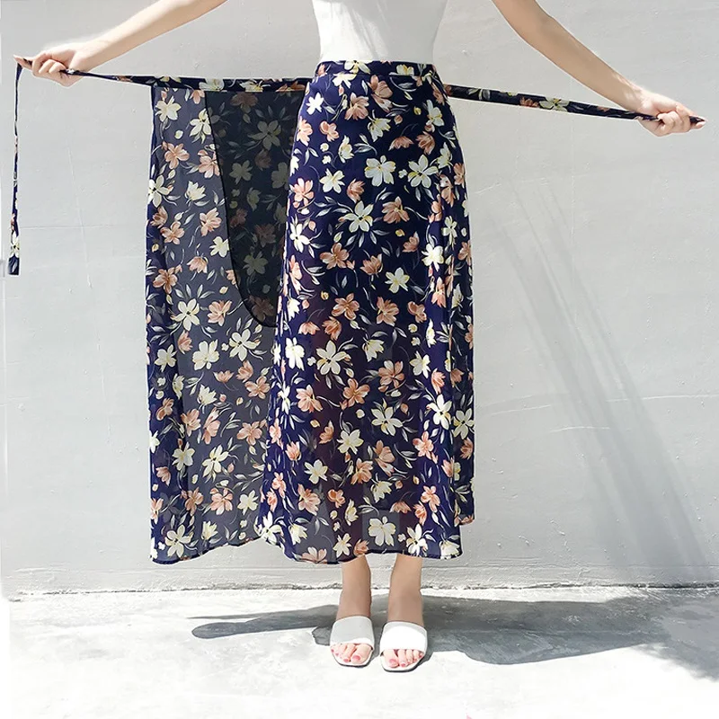 Длинная шифоновая юбка с запахом летняя Женская цветочным принтом в стиле бохо