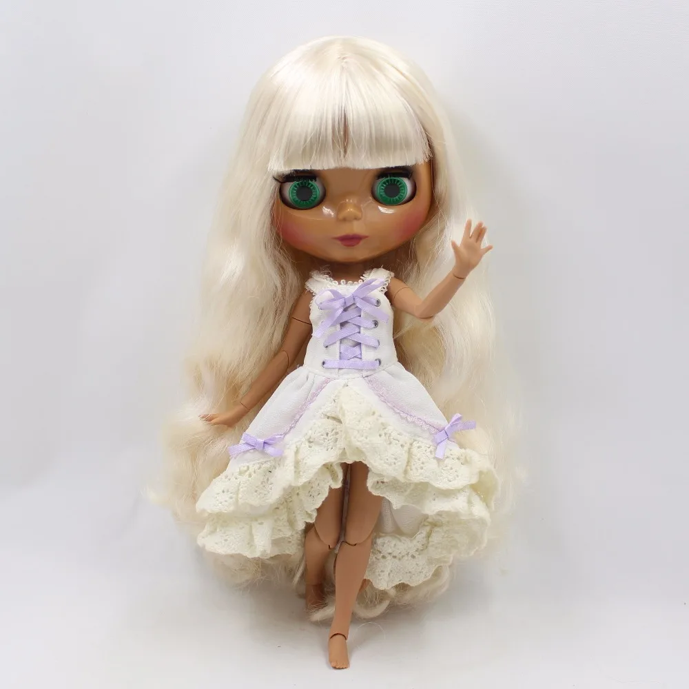 Ледяная кукла DBS Blyth Темный крем для кожи белый блондин волосы с челкой сустав