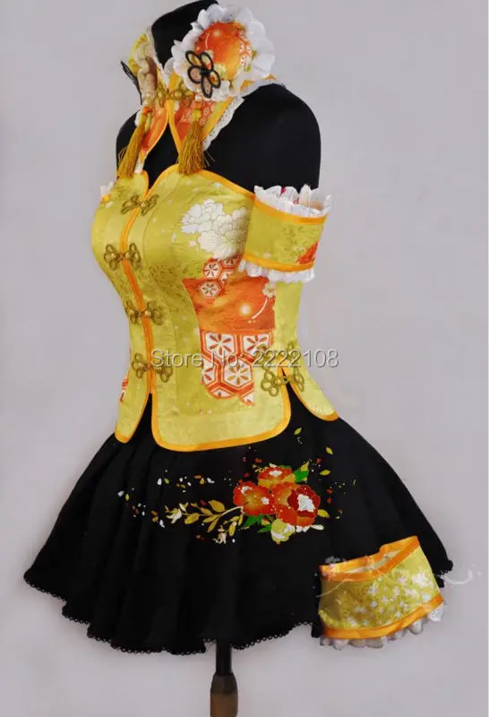 Новое 2021 платье Love Live Hoshizora Rin Golden Stage Dress в стиле чунъян с китайским костюмом для косплея в сочетании с обувью.