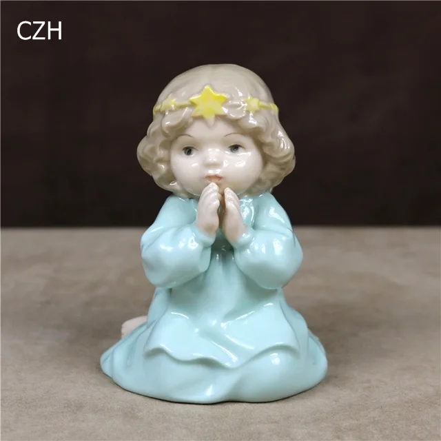 Прекрасная фарфоровая статуэтка ангела, керамическая статуэтка ангела, миниатюрное украшение для ребенка, подарок на день рождения, ремесло, настольные украшения, аксессуары