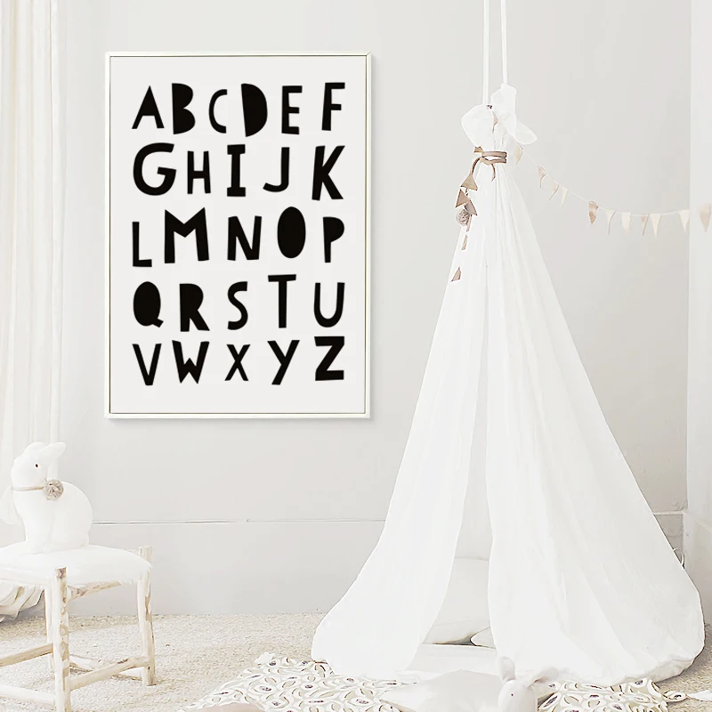 Elegant Poetry Simple 26 Alphabet Cartoon Black and White Canvas Art Painting Print Poster Picture Children Bedroom Home Decor | Дом и сад