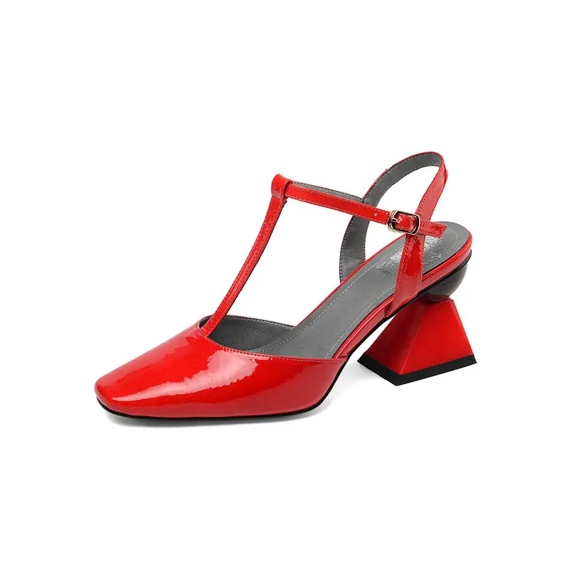 Женские сандалии из телячьей кожи туфли-лодочки на платформе с Т-образным