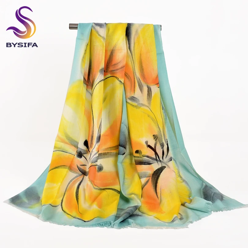 [BYSIFA] желтый зеленый женский шерстяной шарф китайский кашемировый длинный с