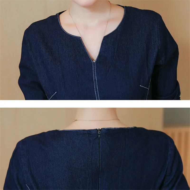 Летние женские джинсовые платья 2018 модные новые тонкие с длинными рукавами