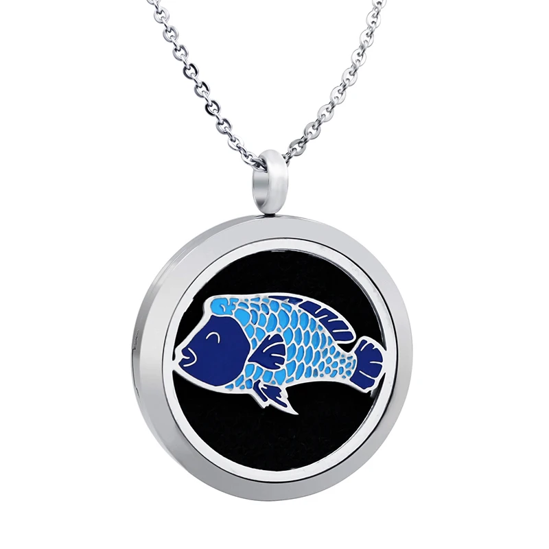 Blue Fish Эмаль ароматерапия медальон Подвески эфирные масла нержавеющая сталь диффузор духи медальон ожерелье с подушечками Прямая поставка - Окраска металла: Blue Fish