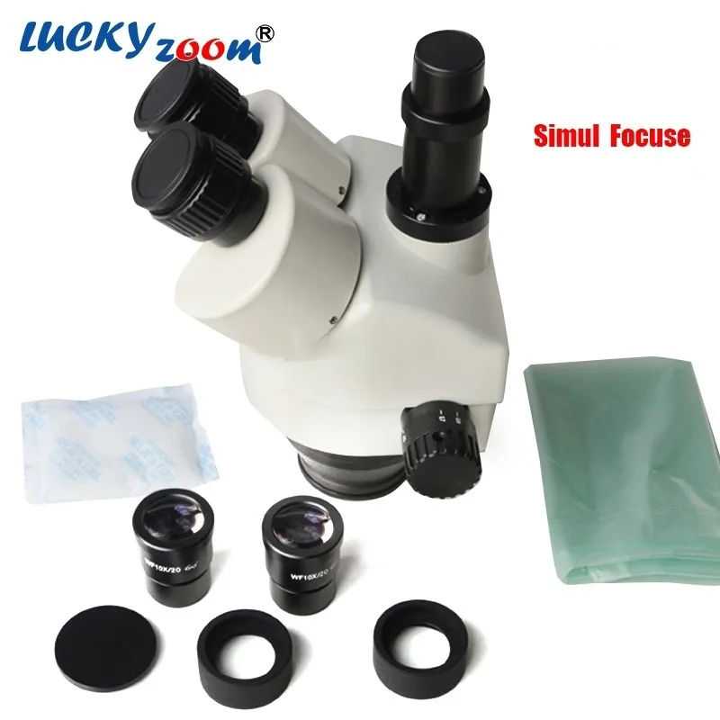 Luckyzoom бренд 7X 45X Simul Focal Тринокулярный Стерео микроскоп головка WF10X/20 окуляр зум