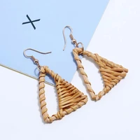 new korea bamboo wooden straw weave rattan knit vine geometric oversize triangle long drop earrings for women girl beach jewelry