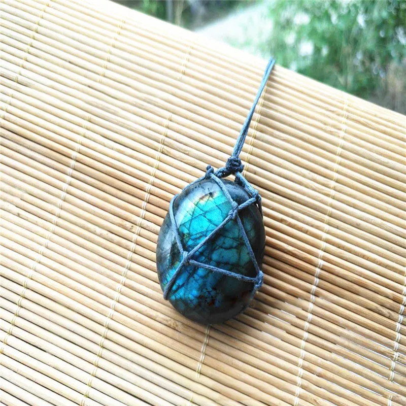 AAA Hemp Labradorite Necklace Handmade Natural Stone Pendant Macrame Wire Wrap Jewelry For Dropship 36*32mm | Украшения и