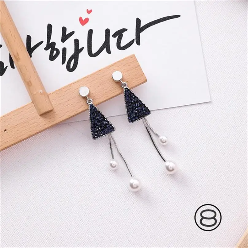 style-8 Корейские Модные Качественные Элегантные Синие стразы, геометрические жемчужины, пятиконечная звезда, любовь, длинные кисточки, женские серьги, ювелирные изделия для женщин - Окраска металла: style-8