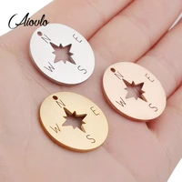 aiovlo 5pcslot rose gold stainless steel compass pendant charms with hook for diy necklace findings crafts jewelry making