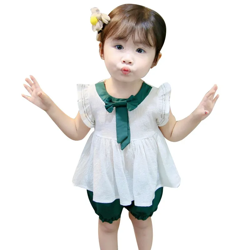 

0-3T Summer Children Baby Girls Casual Flare Sleeve Tops Vest+Shorts Suits Costume Set