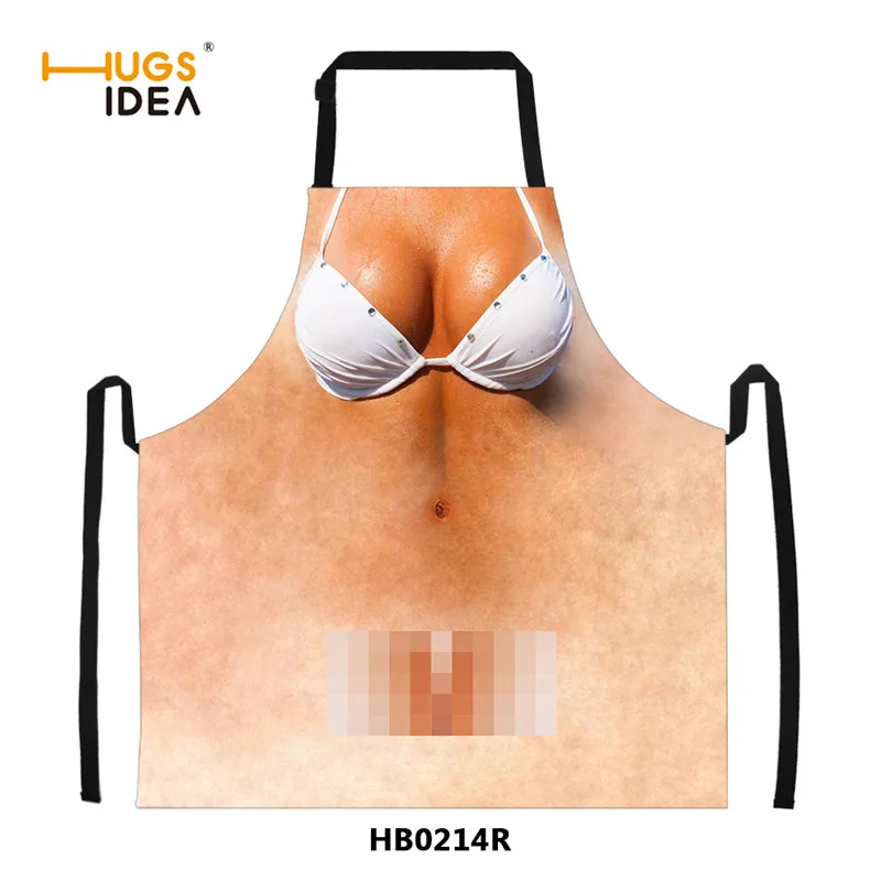HB0214R HUGSIDEA сексуальный голый 3D принт Кухонные фартуки водонепроницаемый фартук для приготовления барбекю для женщин и мужчин Домашняя чистка без рукавов антимасляный фартук - Цвет: HB0214R