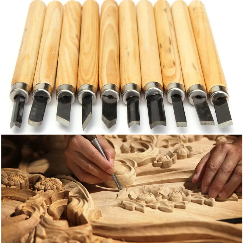 

DOERSUPP 10pcs/lot Wood Carving Chisels Knife For Basic Wood Cut DIY Tools and Detailed Woodworking Gouges Hand Tools