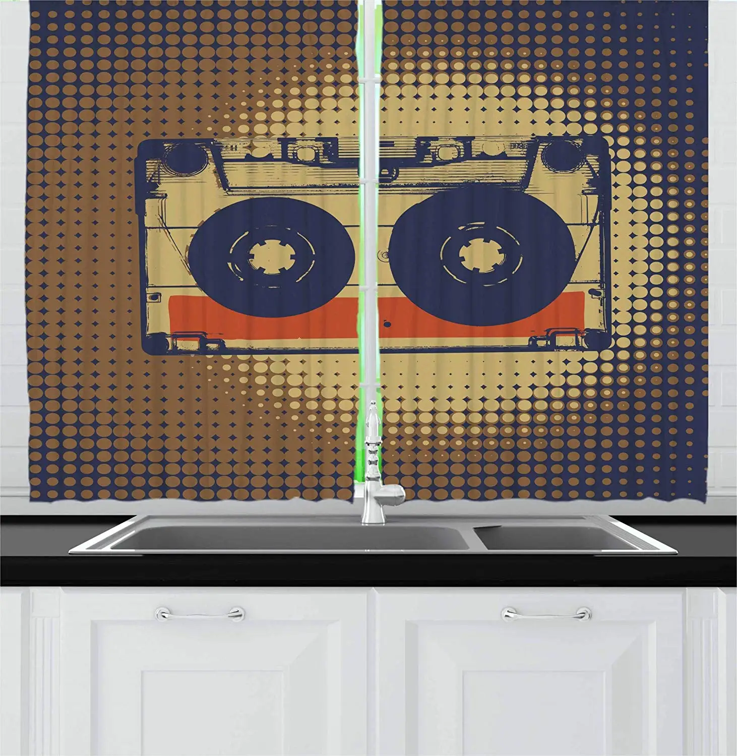 Вечерние затемняющие шторы 70s аудиокассетт ретро музыкальная тема поп-арт Винтаж