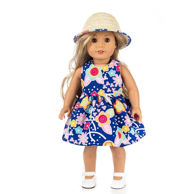 blue flower clothes 18 дюймов, одежда для девочек, куклы, американские игрушки, платье, костюм, ручная работа, кружевная юбка, платье, аксессуары, подходит для 43 см, кукла c746 - Цвет: blue flower clothes