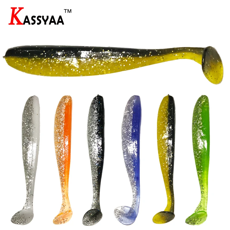 KASSYAA 4pcs/lot 80mm 3.4g Double color Fishing Lures Soft Baits Shad Carp jiging Vivid Worm Plastic Swimbait Minnow Bass KXY081