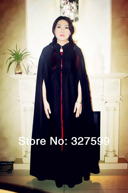 Черный шерстяной с капюшоном Готический Хэллоуин PartyAdult плащ Wicca халат