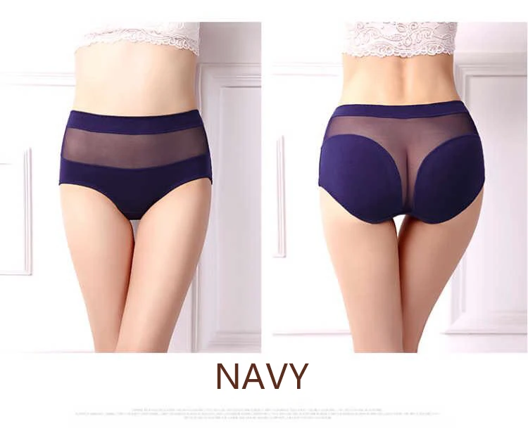 Navy Стиль, пуш-ап, для девушек, хлопок, высокая талия, бедра, сексуальные трусики, высокая эластичность, размера плюс, сетка, кружево, треугольное нижнее белье для женщин - Цвет: Navy