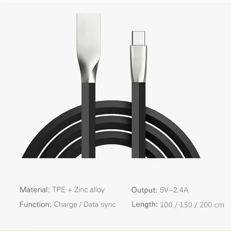 USB Type C Cable Zinc Alloy USB C Cable Fast Charging Data Cable Type-C USB Charger Cables for Samsung S10 S9 S8 Xiaomi Huawei
