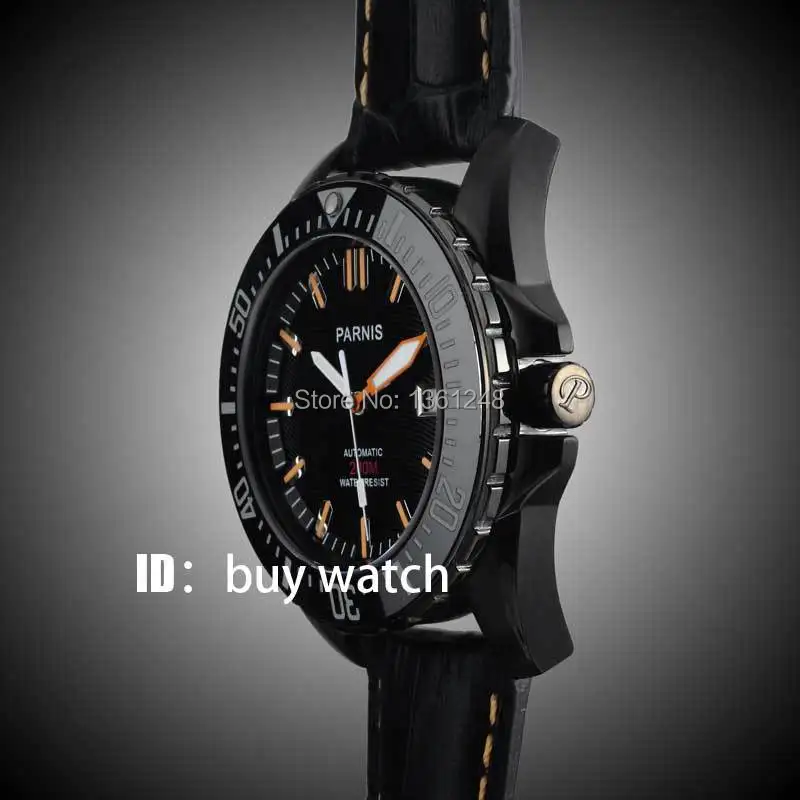 Мужские часы Parnis черные с циферблатом и керамическим стеклом водонепроницаемые