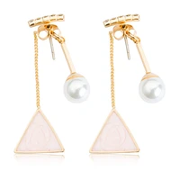 light pink blue triangle simulated pearl chains stick pendant geometric dangle earrings women drop earrings