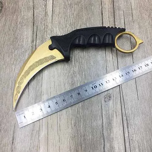 CS GO коготь счетчика удара Karambit нож шеи нож с оболочкой зуб тигра настоящая игра нож Радуга Кемпинг Фиксированное Лезвие Нож - Цвет: Golden color