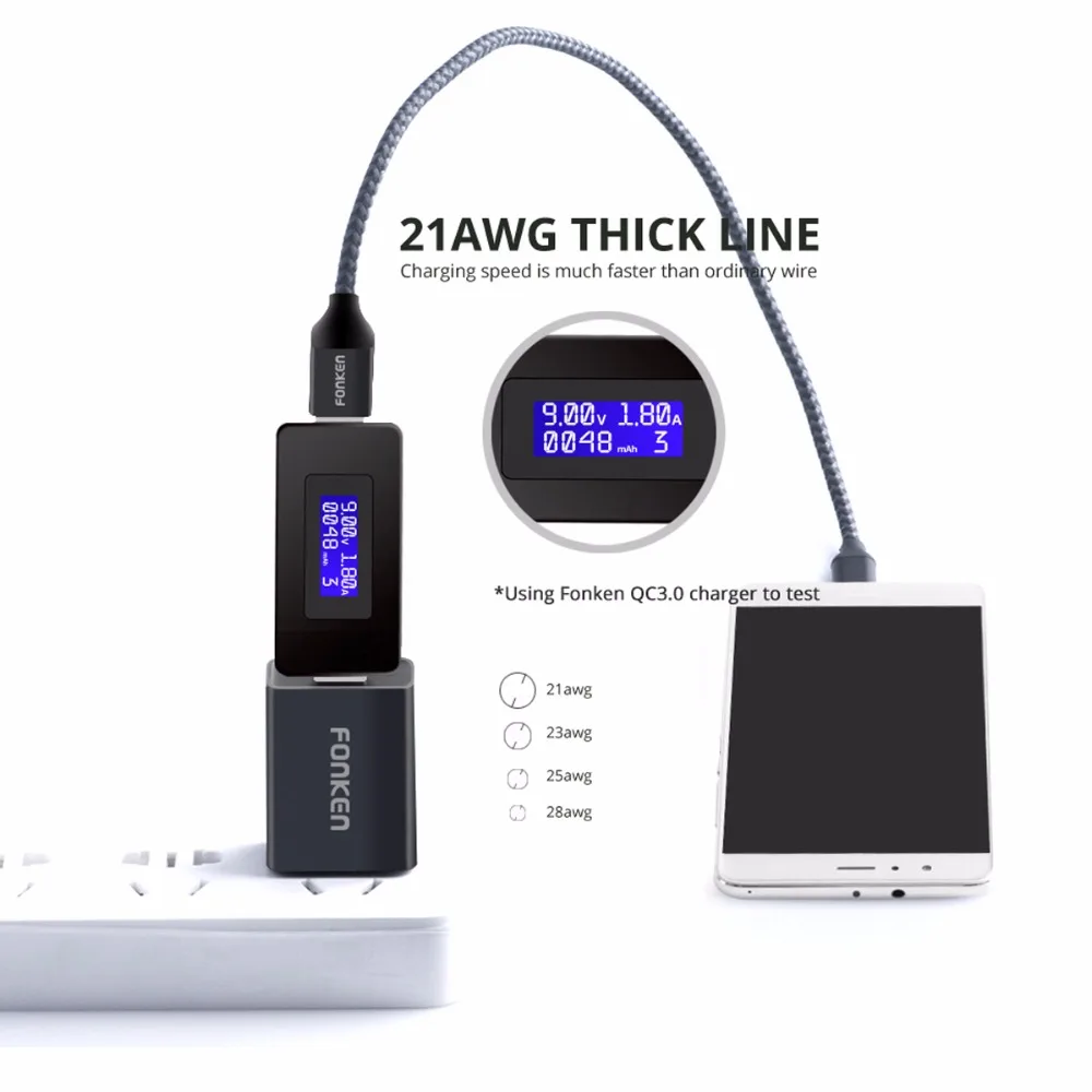 FONKEN usb type C кабель type-C быстрое зарядное устройство кабель 2.4A Быстрая зарядка кабель данных Реверсивный USB C кабель для Xiaomi Redmi Note 7 8