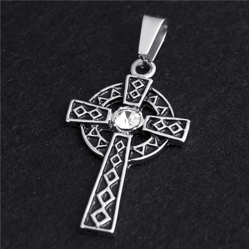 Мужской кельтский крест с фианитом кулон 24 дюймовым черным ожерельем бесплатная