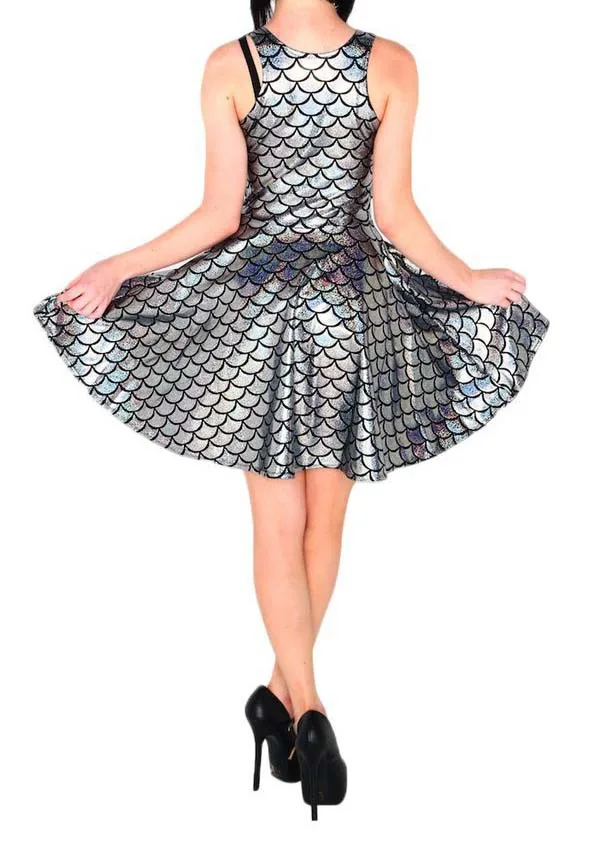 2019 Новое модное женское платье с серебряным принтом рыбьей чешуи Бесплатная