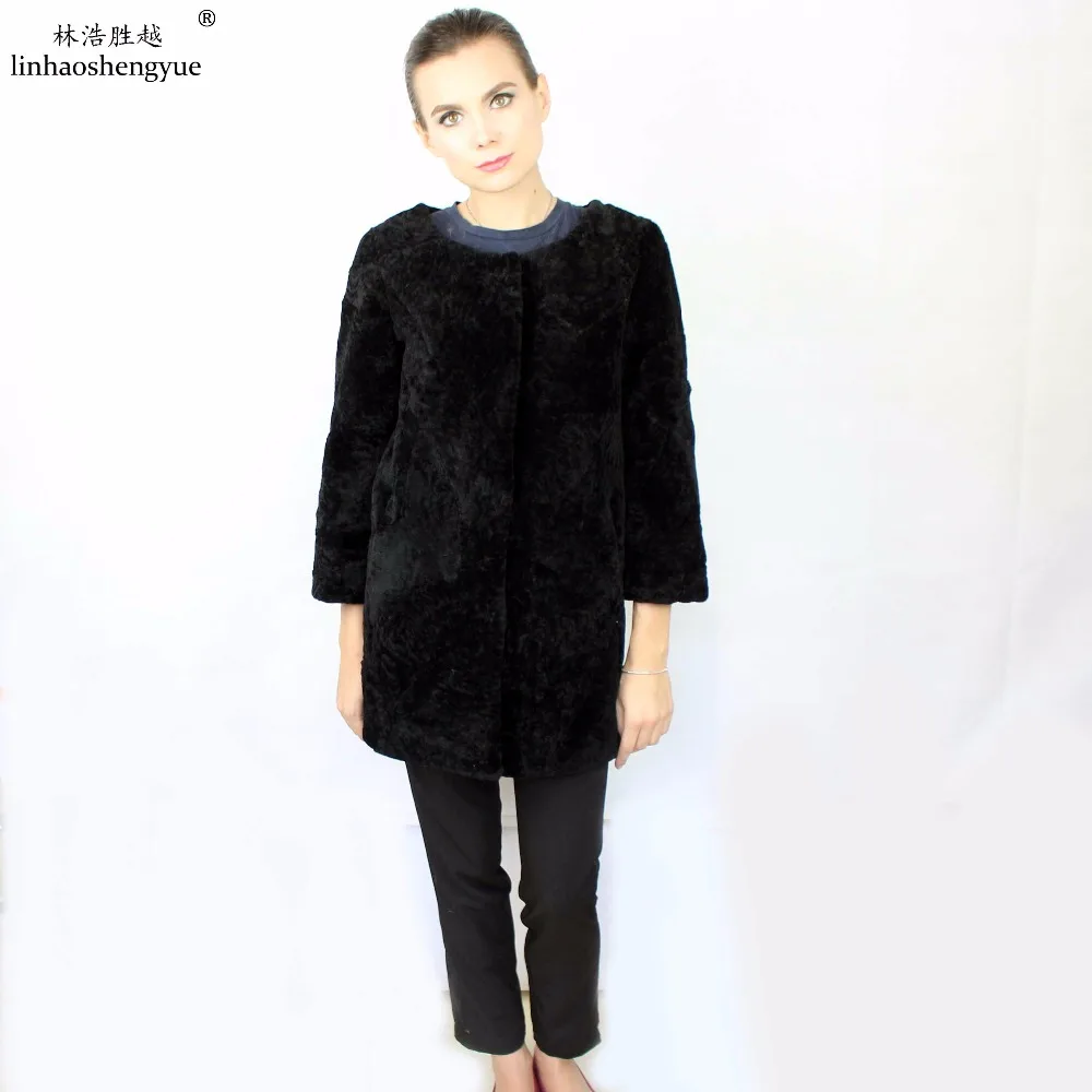 Linhaoshengyue  75cm Women Fashion Warm Sheep Shearing Coat Spring Autumn Winter Freeshipping