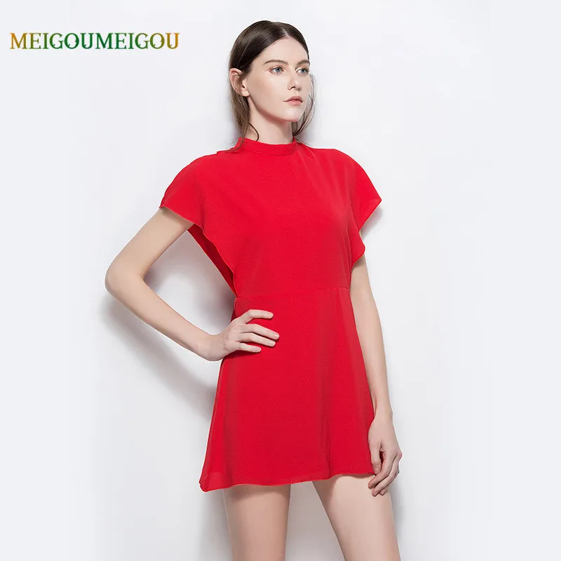 MEIGOUMEIGOU 2018 Летний Новый Женщины Платье Сексуальная Красный Цвет Шифон Случайные