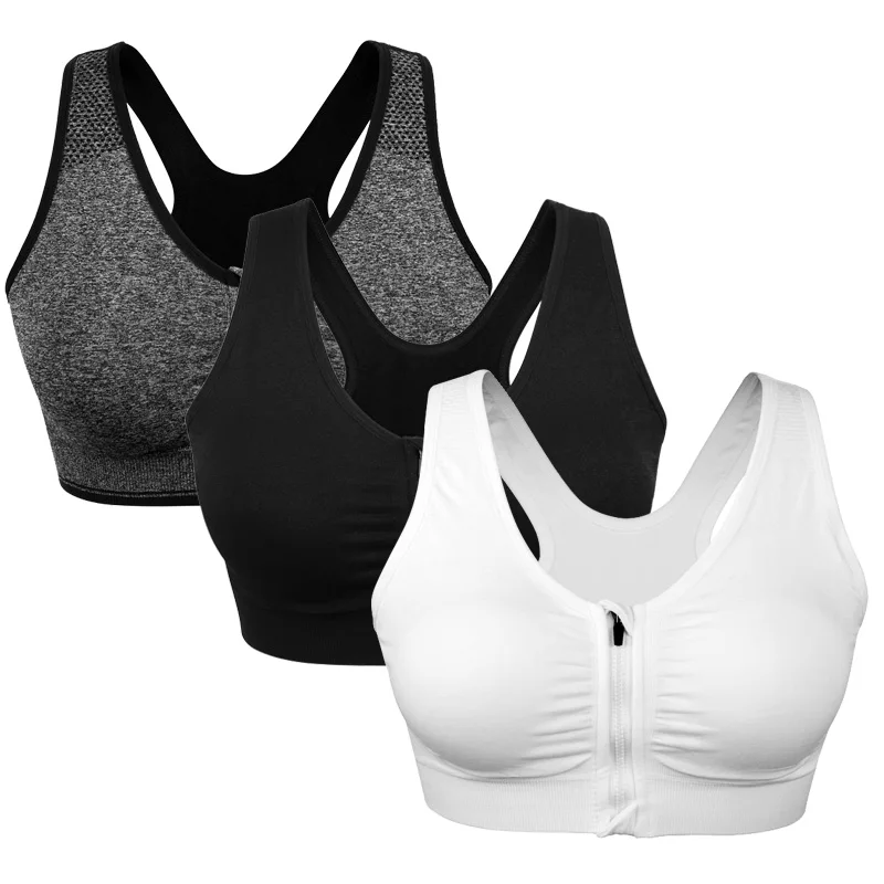 VEQKING, женские спортивные бюстгальтеры на молнии, большие размеры XL XXL, мягкие, пуш-ап, без проволоки, дышащие спортивные топы, спортивный бюстгальтер для фитнеса, тренажерного зала, йоги - Цвет: Розовый