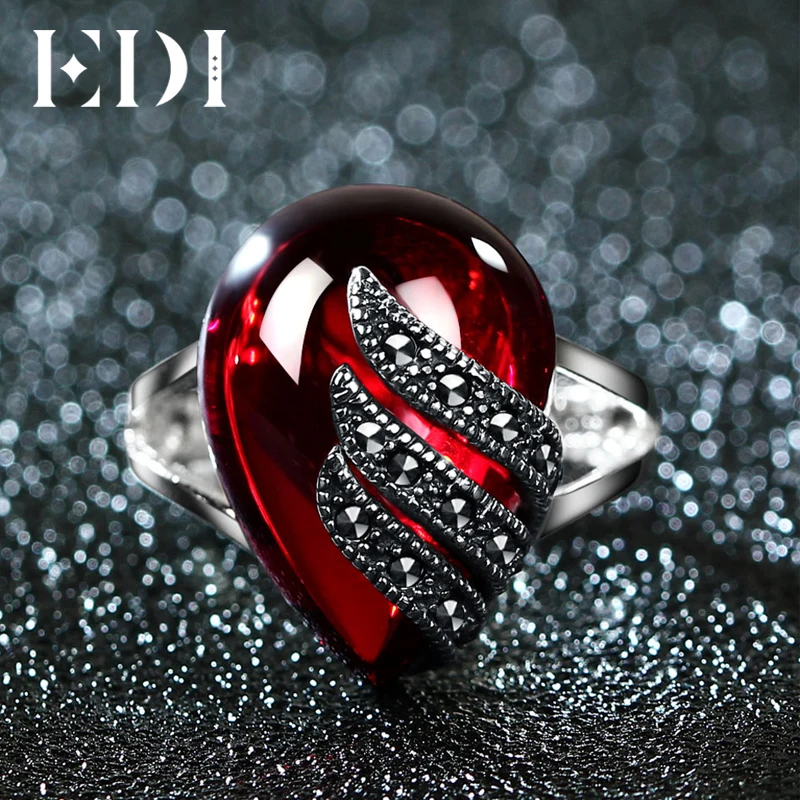 EDI уникальное 925 пробы Серебряное кольцо 5ct имитация граната вечерние кольца для
