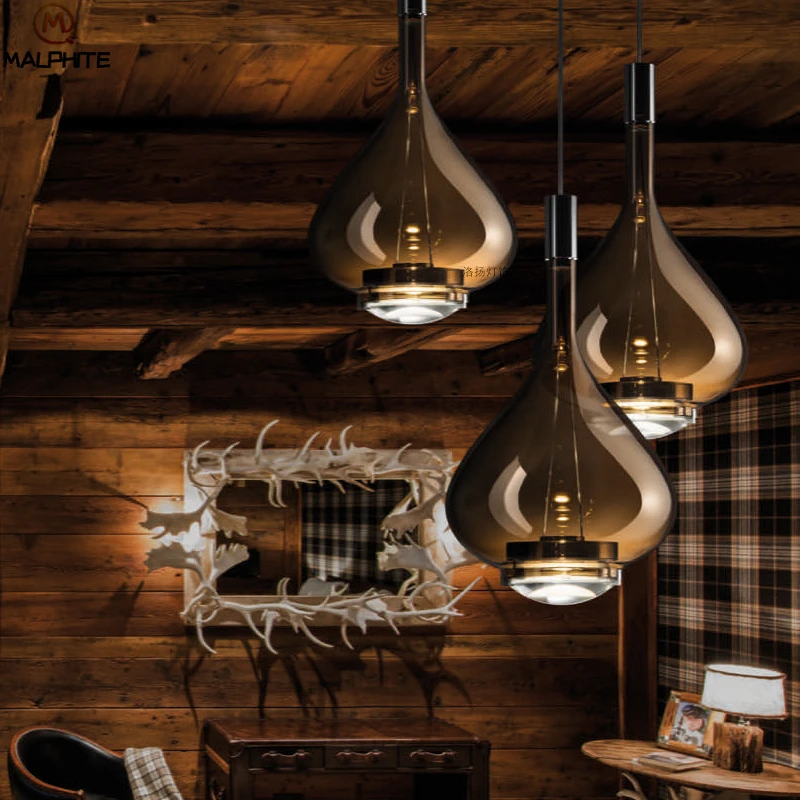 Скандинавское стекло Led подвесная световая балка кафе длинная шея бутылка