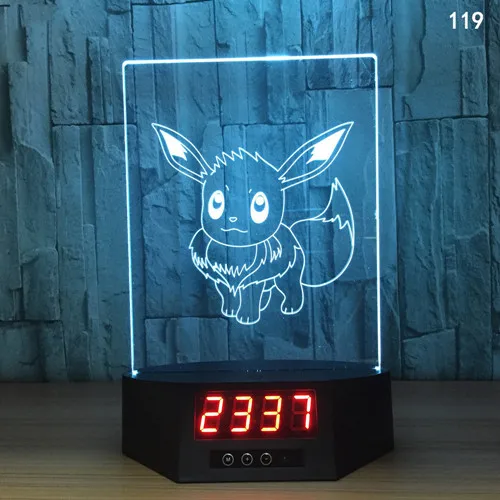 D Покебол PIKACHU 3D иллюзия календарь часы лампа 7 цветов Изменение Pokemon Go фигурка визуальная Иллюзия светодиодный ночник - Испускаемый цвет: D