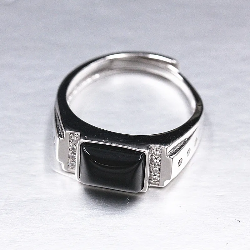 Мужское и женское регулируемое кольцо с агатом цирконием из настоящего серебра