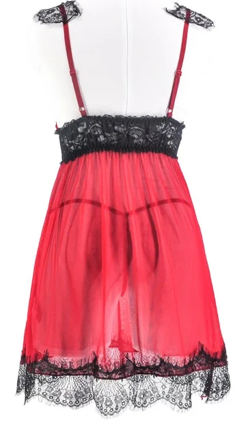 Purple Perspective Lace Sling Strap Nightwear With Thong Women Gecelik Camisola Sexy Sleepwear Nightgown Set Baby Doll Lingerie |