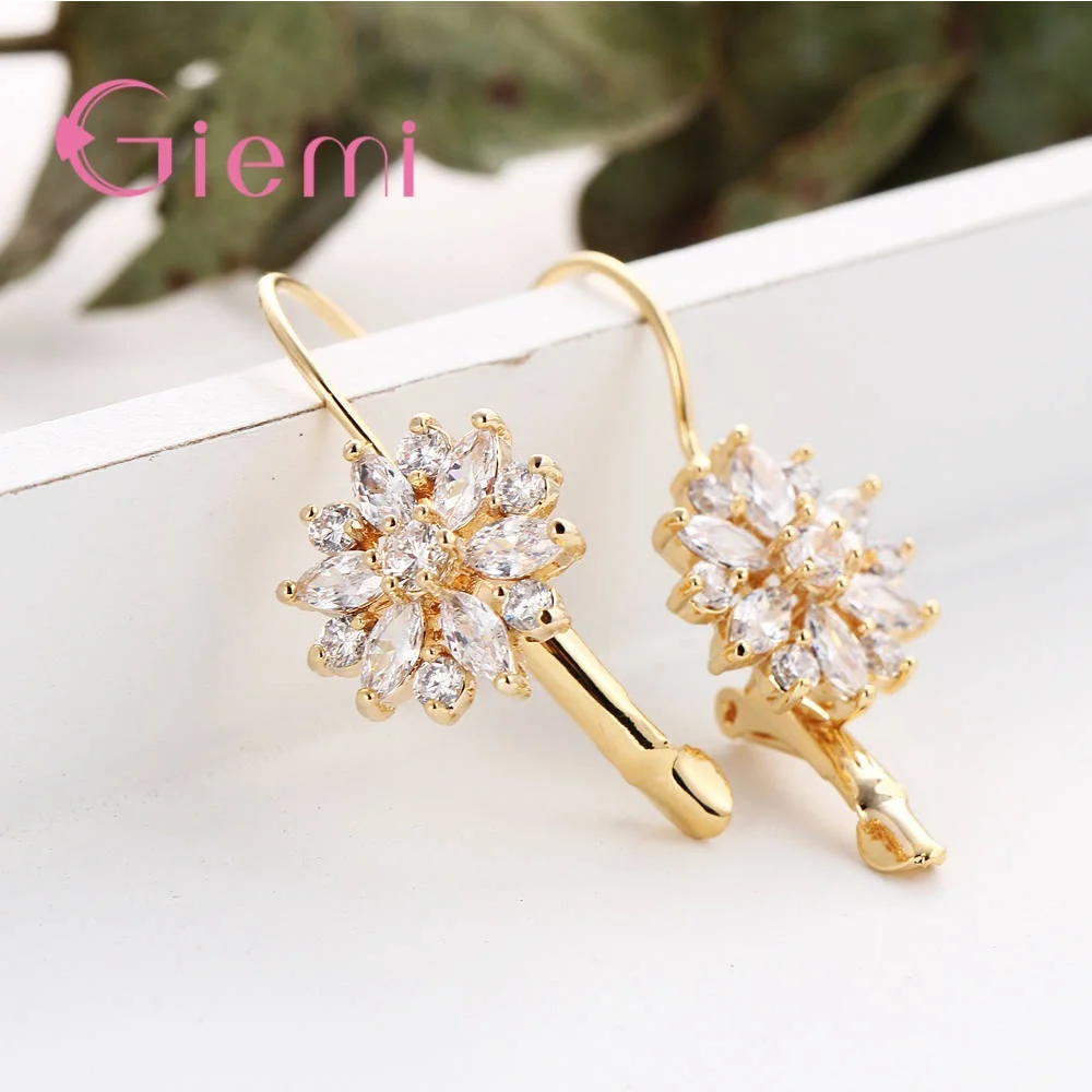Rhinestones Flower Stud Earrings 925 Sterling Silver For Women Bijoux Vintage Love Wedding Earring Statement Jewelry | Украшения и