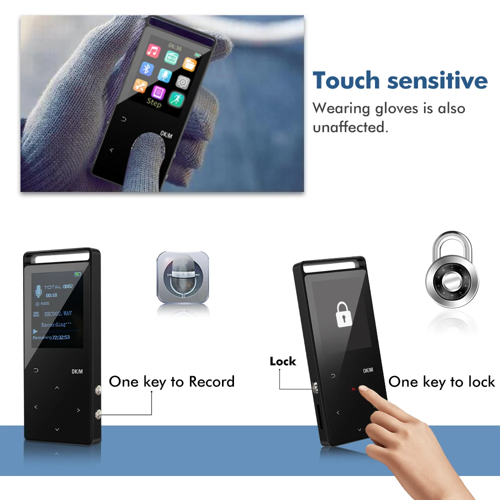 16GB Bluetooth MP3 Player with 64GB Memory Card Music Direct Recording FM Pedometer Earphone Armband Included | Электроника