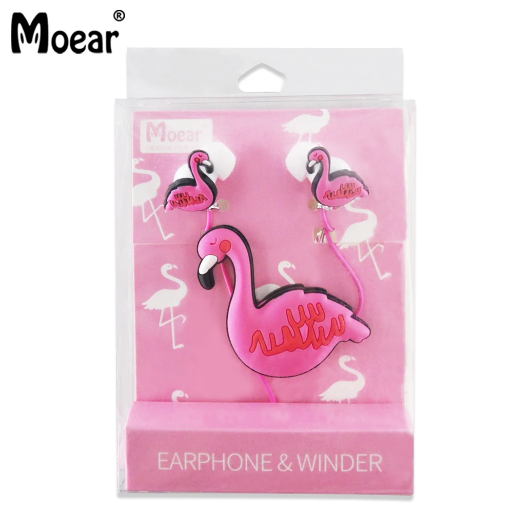 Moear Cute 3.5mm Cartoon Flamingo 3D Stereo Earphones Kids Wired Earbuds Headsets with Winder | Электроника