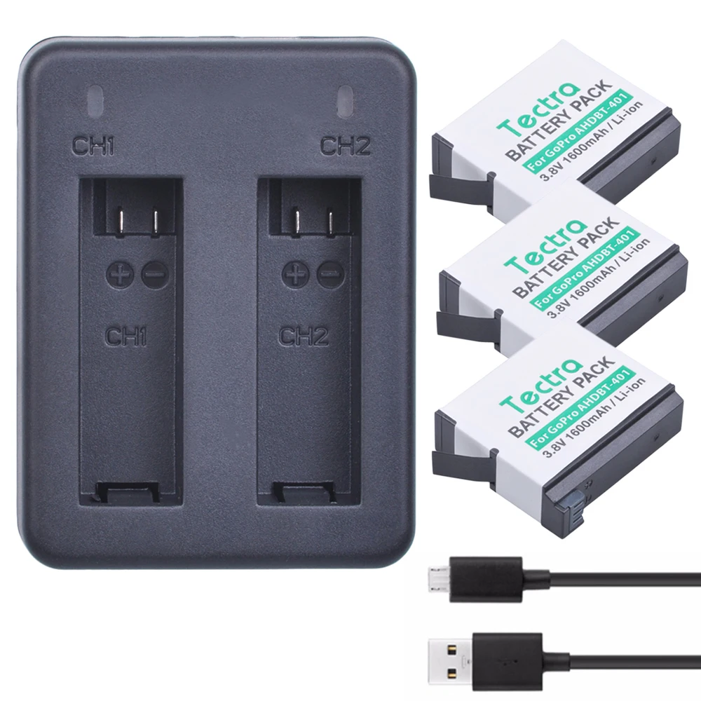 

Tectra 3PCS AHDBT-401 AHDBT 401 Li-ion Bateria + USB Dual Charger for GOPRO Hero4 Sport Action Camera GoPro4 battery AHDBT401