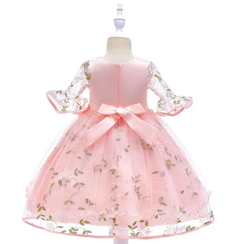Girl Flare sleeves Embroidered Gauze Princess Dress Neckline Beaded For Child's Wedding Birthday Party Outfits | Детская одежда и