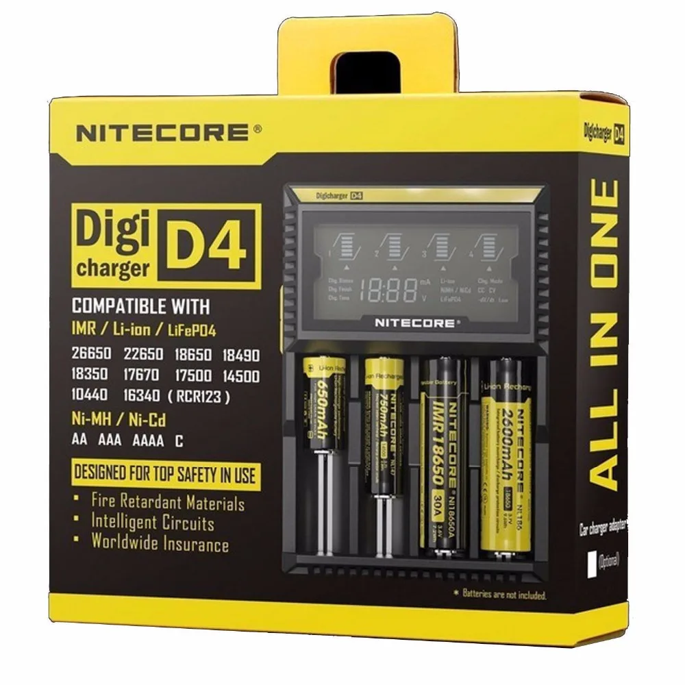 Оригинальное зарядное устройство Nitecore D4 ЖК дисплей умная Зарядка для