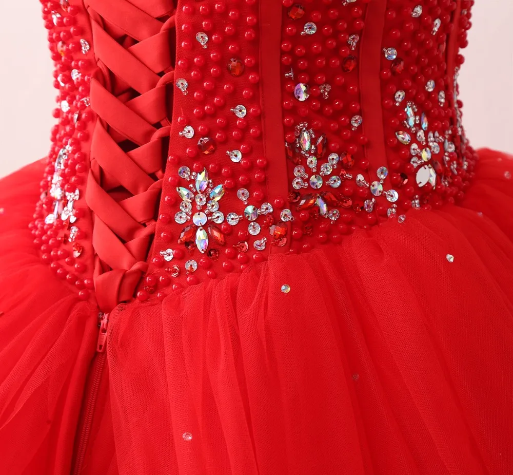 Красные пышные платья на бретельках 2017 дешевые шнуровке сзади Vestidos De 15 Anos бальное