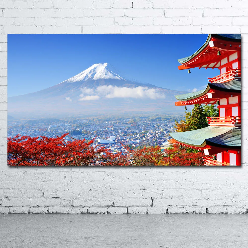Decorative paintings Japan mountains Asia building Picture Printed Canvas Cloth Wall Art Poster for Room Decor | Дом и сад