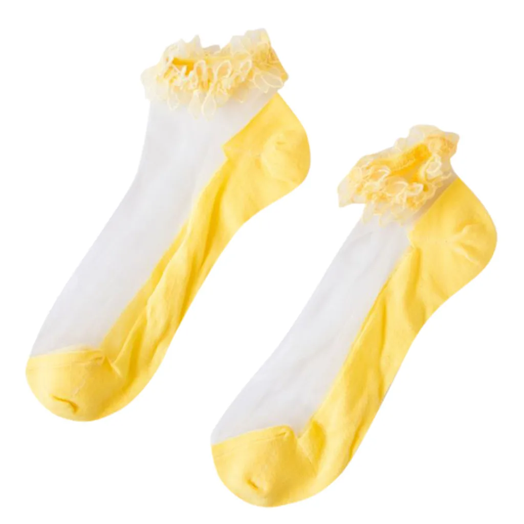 Yellow Женские повседневные Прозрачные шелковые носки с кристаллами короткие милые подарочные носки эластичные женские короткие Дышащие носки с цветочным рисунком для девочек летние@ 35 - Цвет: Yellow