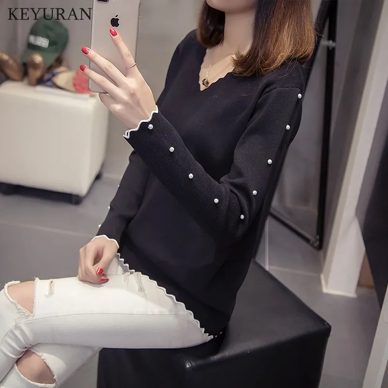 Plus Size 4XL 2021 Women Pearl Beading Sweater Spring Autumn New Fashion Jumper Knitted Tops Pullover Sweaters Pull Femme | Женская