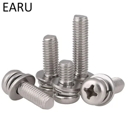 304 Нержавеющая сталь Комбинации болт Круглый Пан phillips крестовыми с шайбой весной