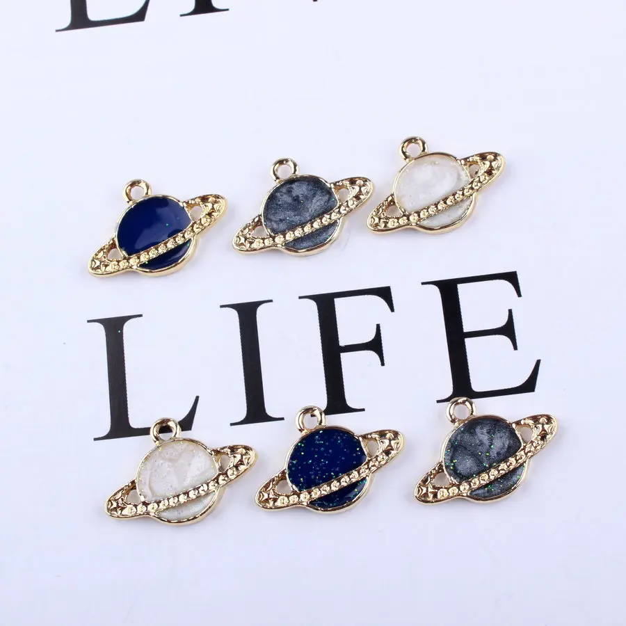 50pcs/lot 15*22mm Enamel planets Charm Oil Drop Zinc Alloy plant with aureole star enamel Pendants DIY Earring Making | Украшения и