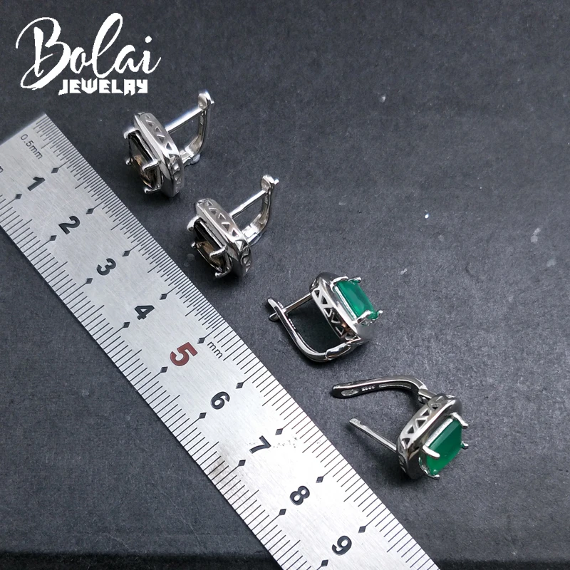 Bolaijewelry, 925 серебро, ювелирные изделия с серьгами, натуральный зеленый агат и дымчатый квадрат мм, для девушек на выбор, Рождественская коробка на выбор